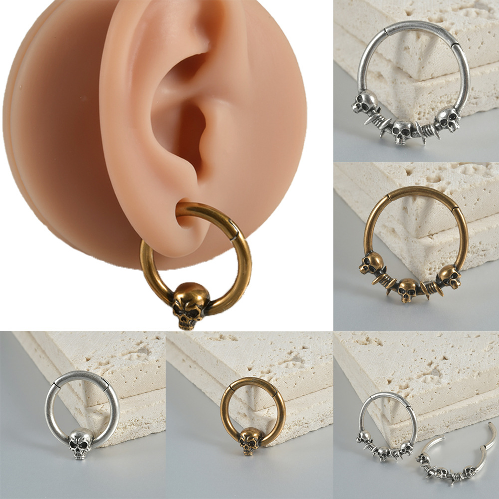 跨境朋克翼龙缠绕剑大尺寸耳廓 古金十字红钻耳垂耳挂铜穿刺饰品详情3