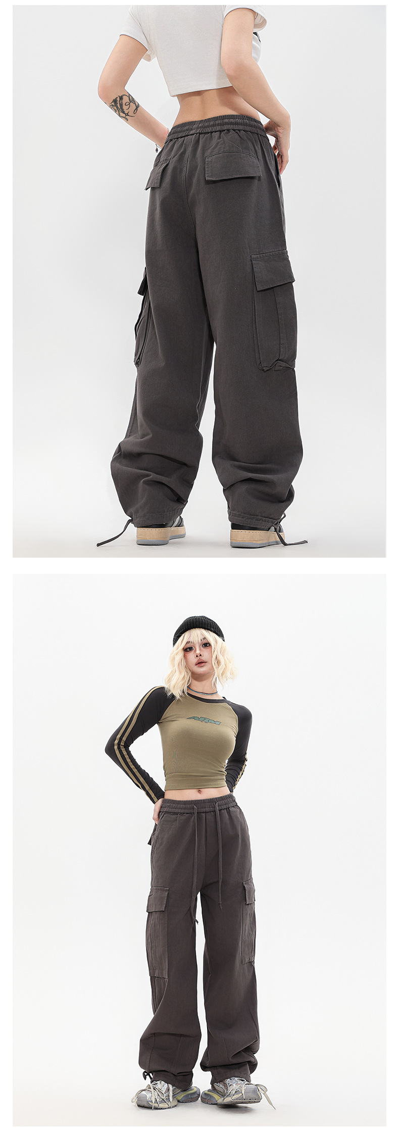 OREETA丨vintage直筒工装裤女可调节日系工装裤潮牌阔腿工装裤男详情7