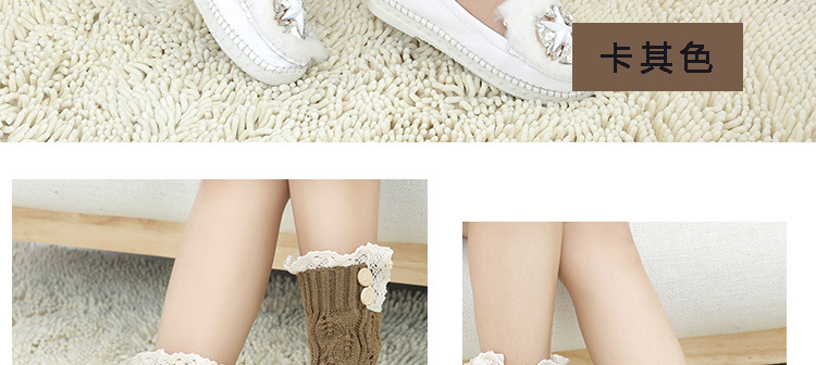 Korean knitted warm leg guards for autumn and winter, sweet solid color lace cutout leg covers, loose button ankle boot covers pic 33