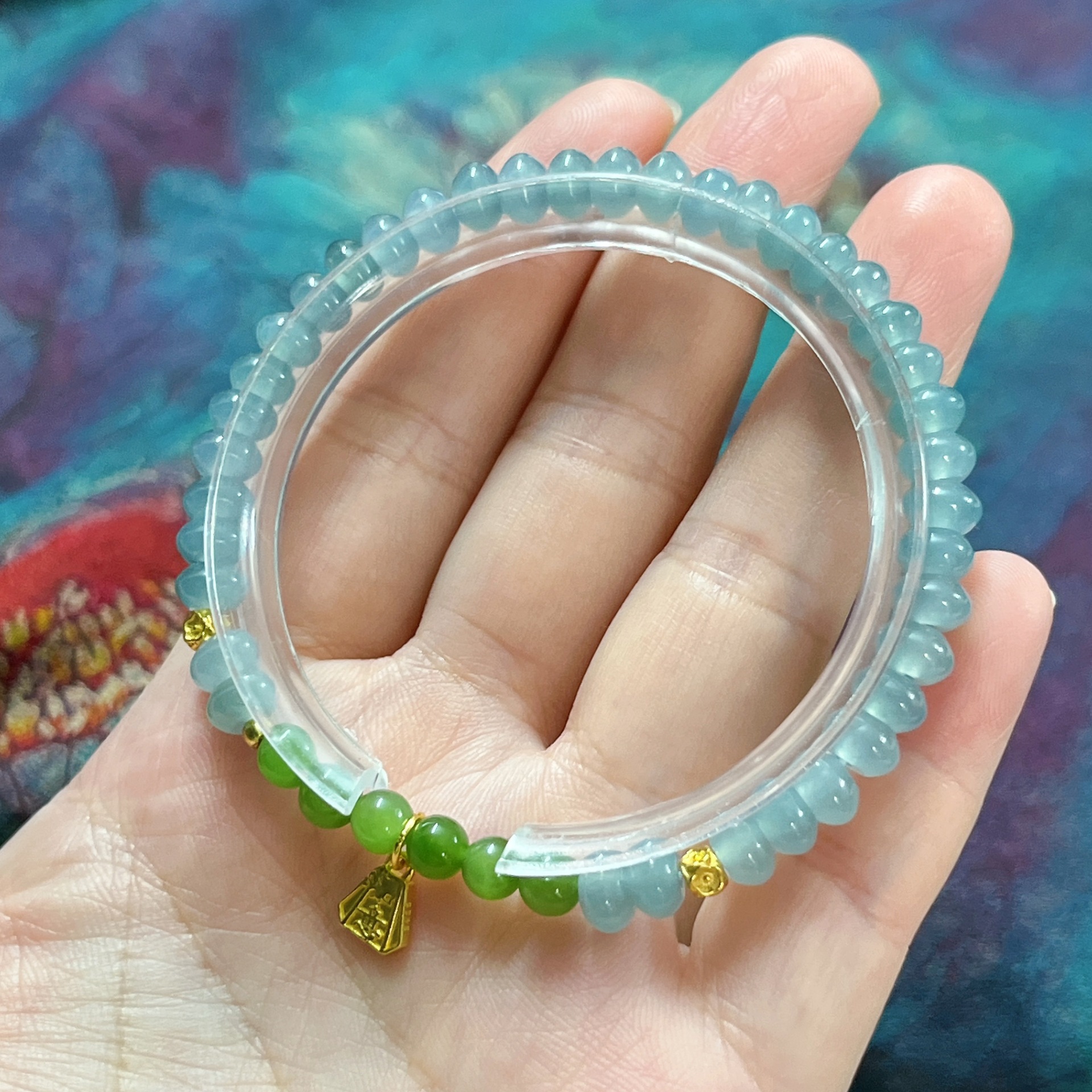 Amazon AliExpress New Chinese-style natural blue water drum bead A-grade jade bracelet for women, light luxury 925 silver inlaid rabbit jewelry pic 24