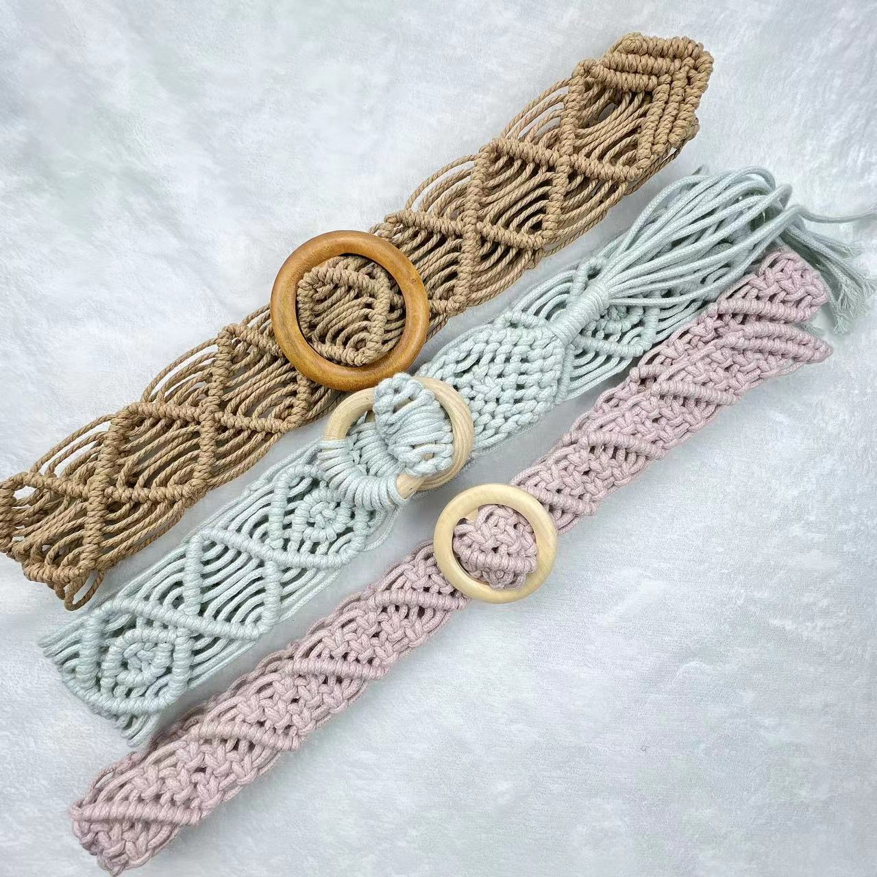 蜡绳编织复古民族风女士腰带 圆形日字扣连衣裙百搭镂空手工编织详情2