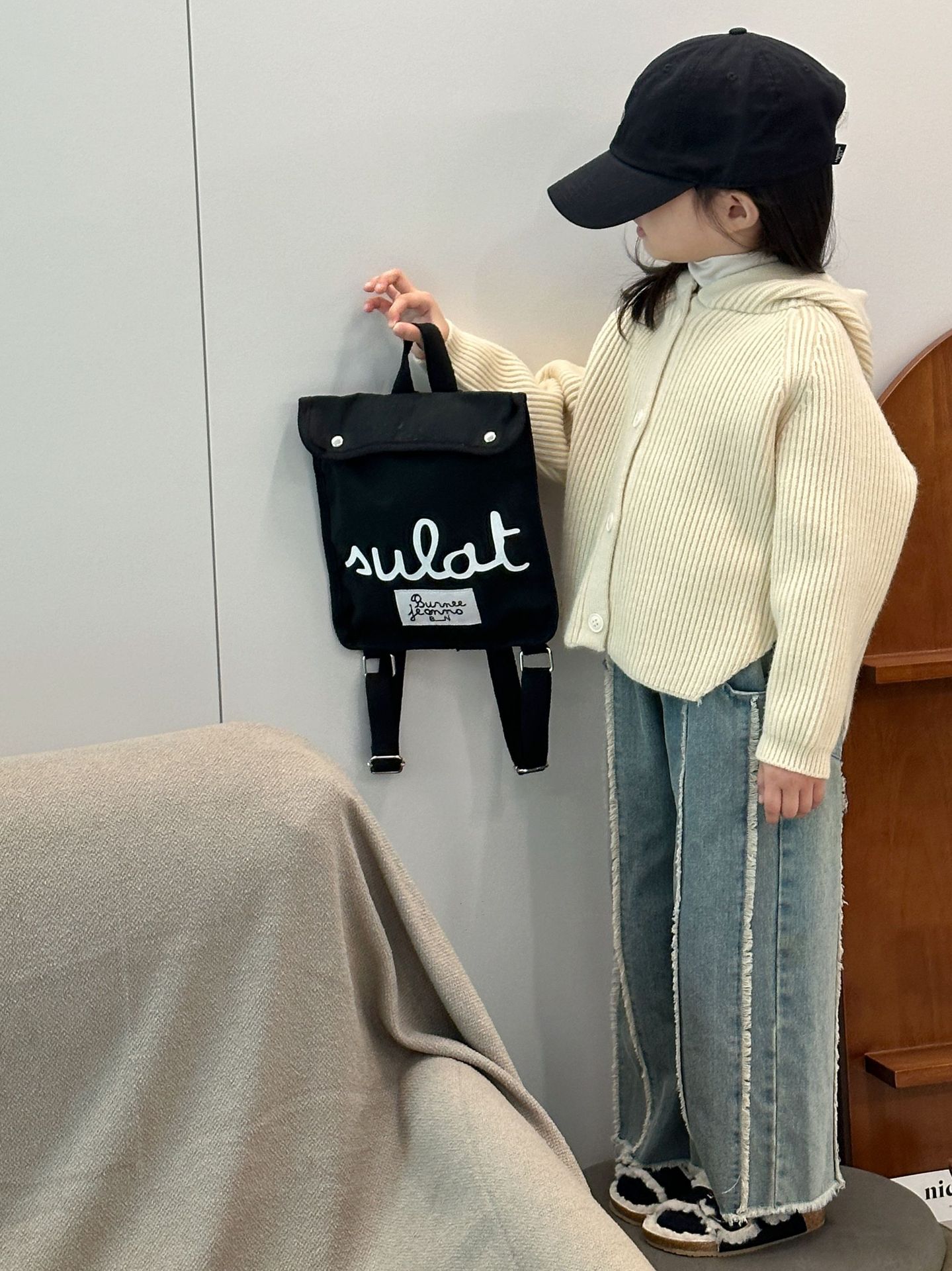 女童秋装套装2023新款元气女孩毛纱外套洋气时髦儿童牛仔阔腿裤潮详情19