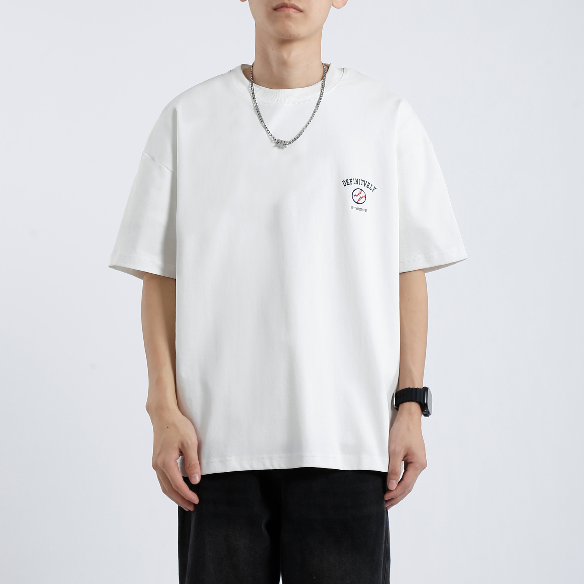 阿尔图220G重磅纯白印花短袖t恤男潮牌潮流夏季休闲宽松圆领上衣详情15