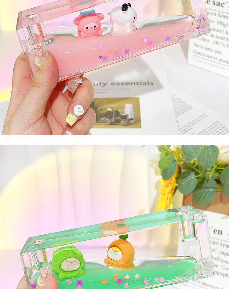 创意入油双漂公仔长方形可爱流沙摆件液体漂浮桌面解压装饰礼品详情13