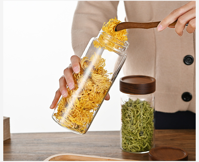 高硼硅透明带盖茶叶罐玻璃储物罐茶叶玻璃罐竹木储物罐收纳日用详情18