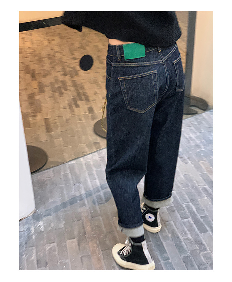 大码牛仔加绒加厚休闲裤女2022秋冬新款韩版直筒老爹显瘦哈伦裤子详情11