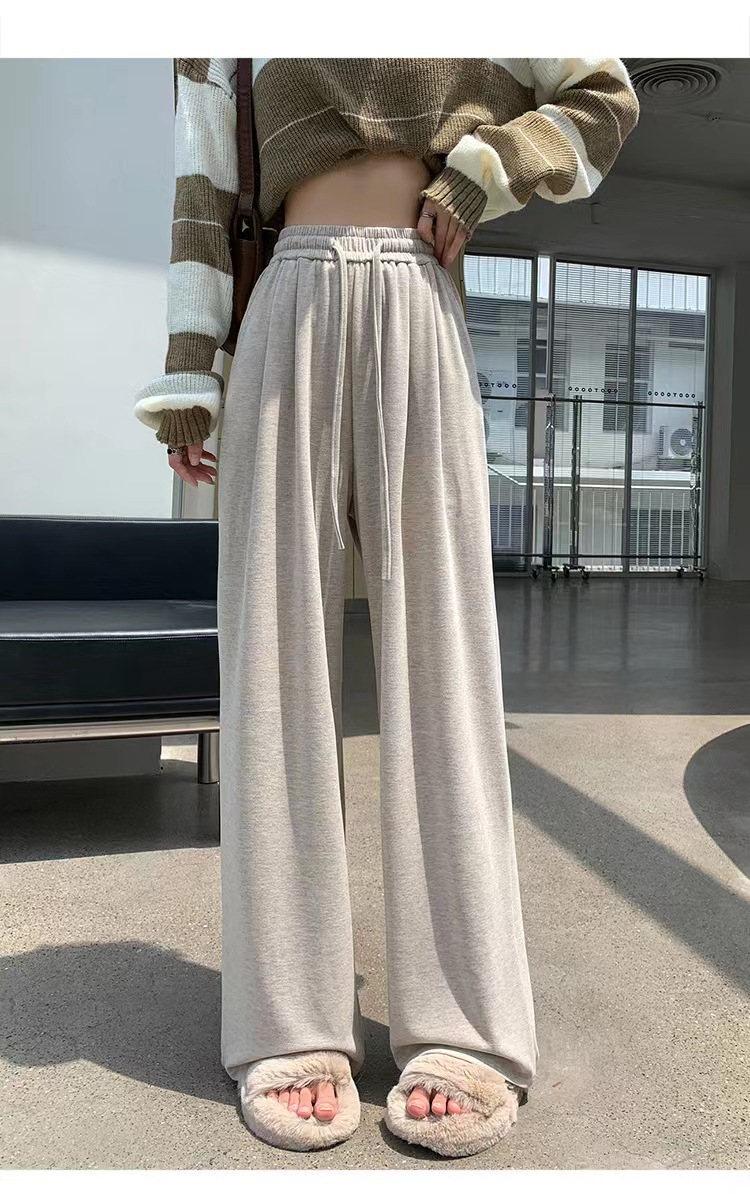 加厚阔腿裤女2023秋季新款高腰垂感宽松直筒裤休闲慵懒糯米针织详情25