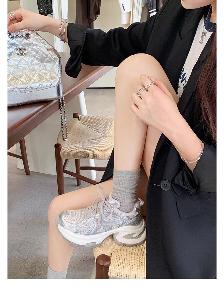 葡萄妈同款2024夏季新款轻便运动鞋透气网面厚底增高老爹鞋女详情33