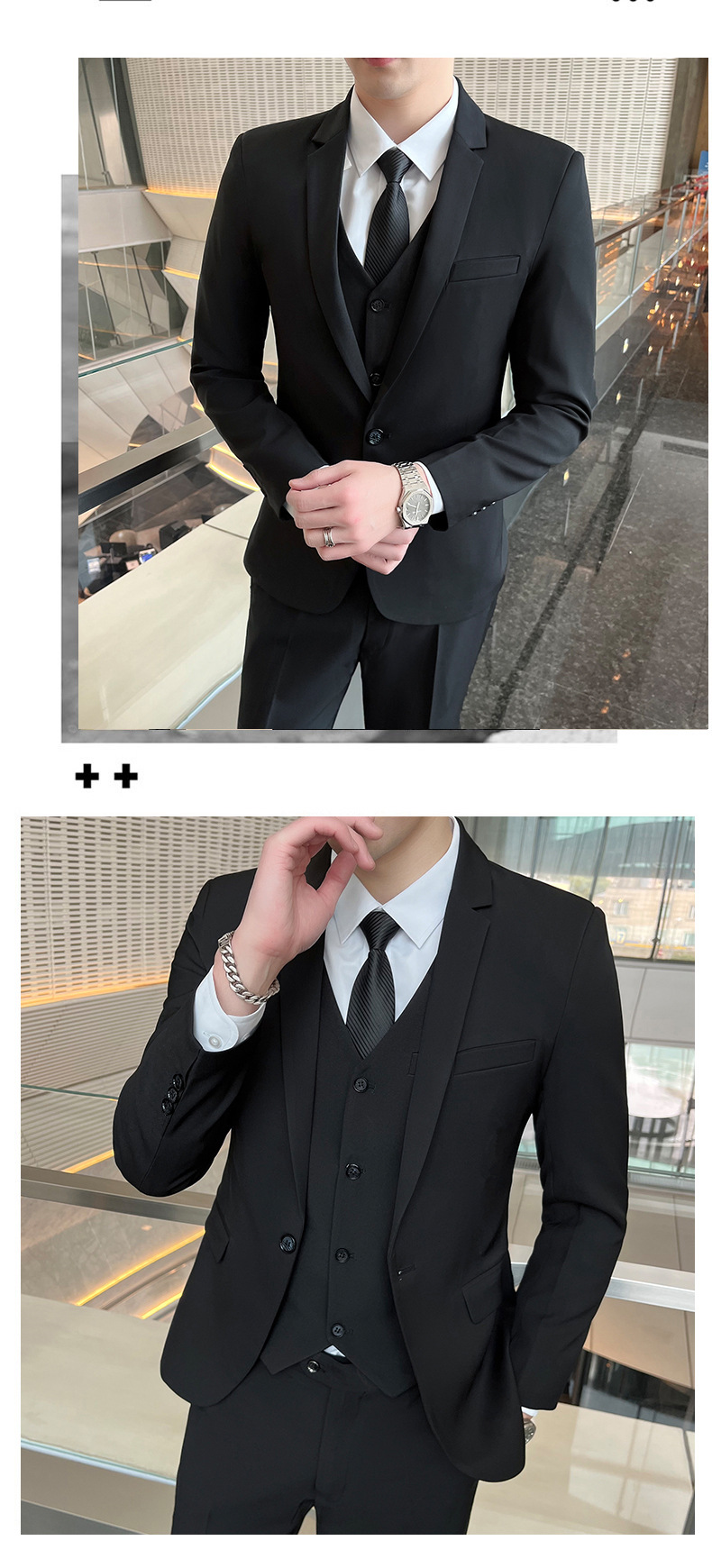 高档质感西服男士韩版修身上衣外套伴郎新郎结婚商务职业正装套装详情7