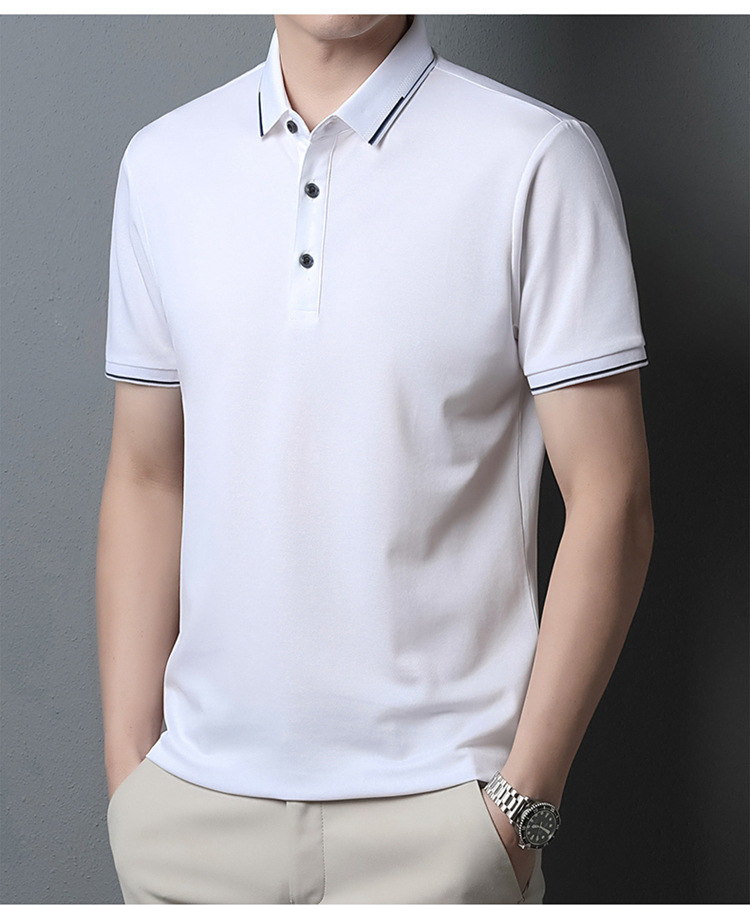 纯色桑蚕丝男士短袖t恤外贸夏季2023新款潮流高级感男装翻领上衣详情14