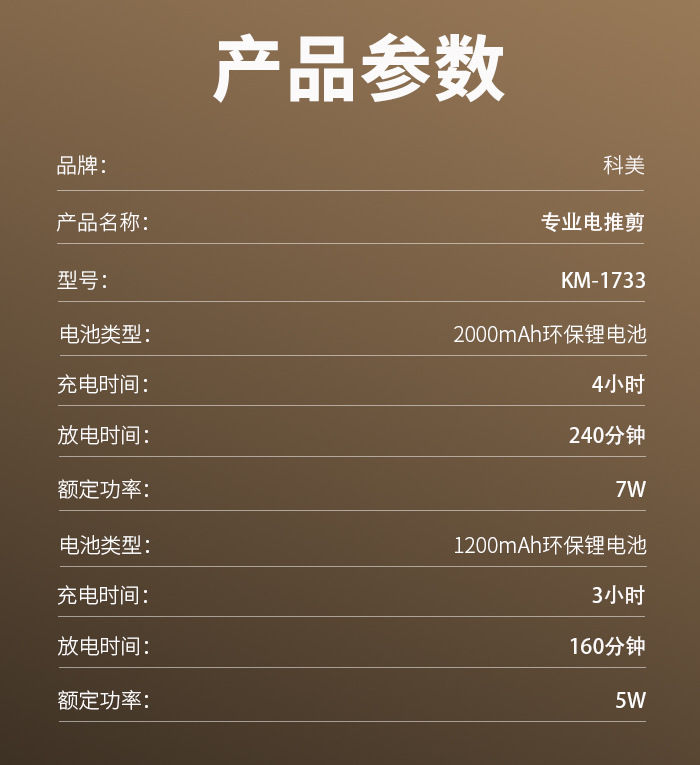 科美/KEMEI跨境全身防水电推剪理发器套装专业雕刻修剪器理发推子KM-1733详情10