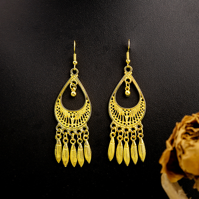 Ethnic-style peacock earrings, golden bell tassel earrings, Bohemian leaf pendants, scenic area earrings wholesale pic 12