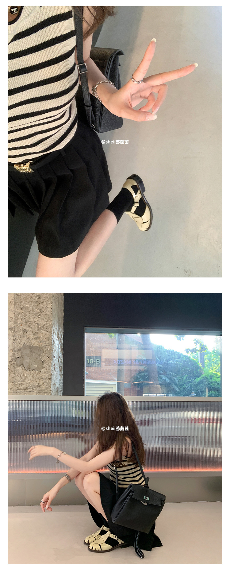 严选牛皮版~苏茵茵同款复古真皮镂空包头编织平底罗马遮丑凉鞋女详情12