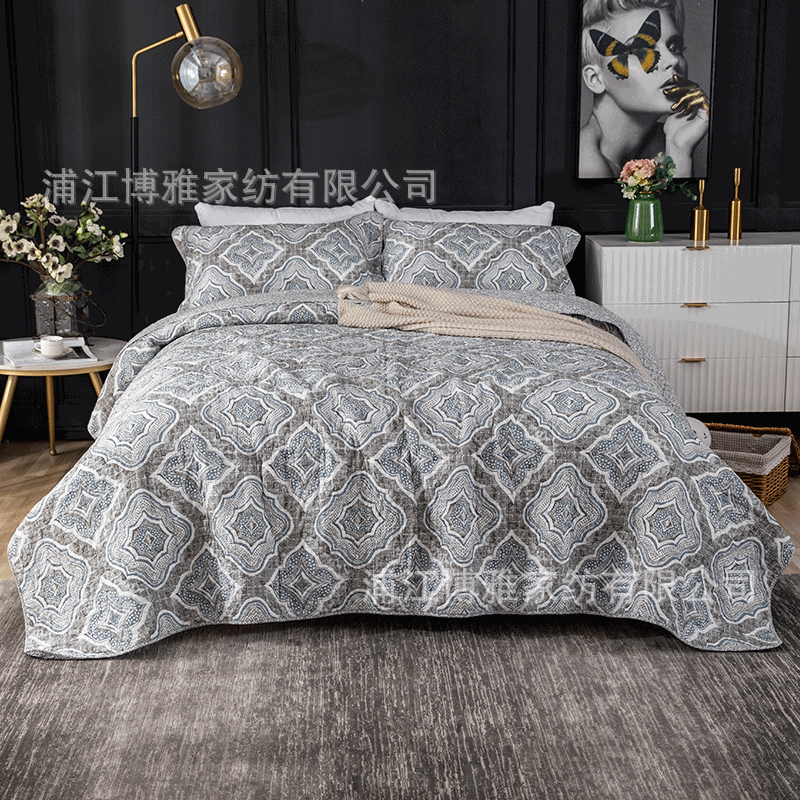 Cross-border supply of new printed checkered pure cotton bed cover three-piece set, cotton handcrafted summer cool quilt quilted quilt wholesale pic 12
