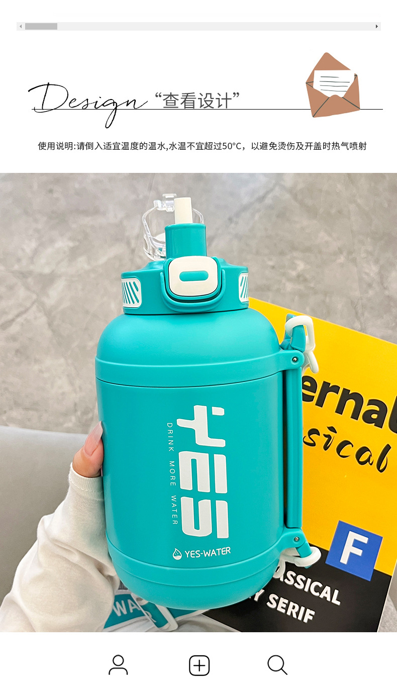 Giant insulated cup, 316 stainless steel ton bucket, sports and fitness large-belted cup, portable insulated water bottle with straw pic 29