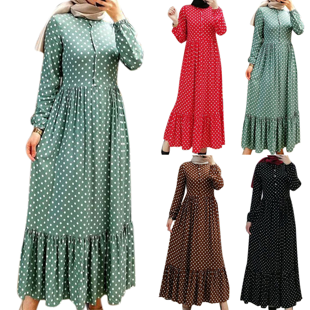 厂家直供伊朵朵新款大码女装长裙　时尚圆领　纯色连衣裙23591#详情1