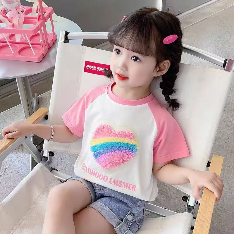 2025夏季女童短袖上衣T恤新款纯棉女宝宝短袖洋气高档童装代发详情13