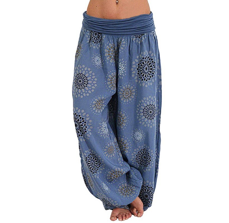 2023秋季亚马逊独立站女士时尚数码印花宽松阔腿裤哈伦休闲女长裤详情6