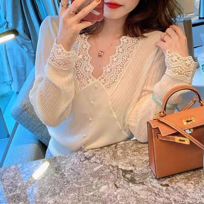 早秋长袖蕾丝打底衫女秋冬洋气时尚内搭甜美别致上衣网纱针织小衫详情3