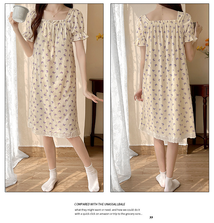带胸垫睡裙女夏季短袖小清新连衣裙加大加肥大码300斤胖mm家居服详情16