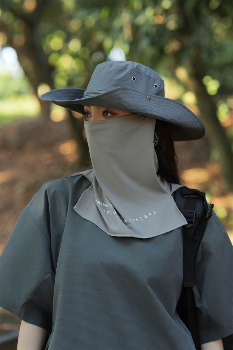 大沿防晒遮脸面纱罩遮阳帽子女士夏季登山帽户外男防紫外线钓鱼帽详情10