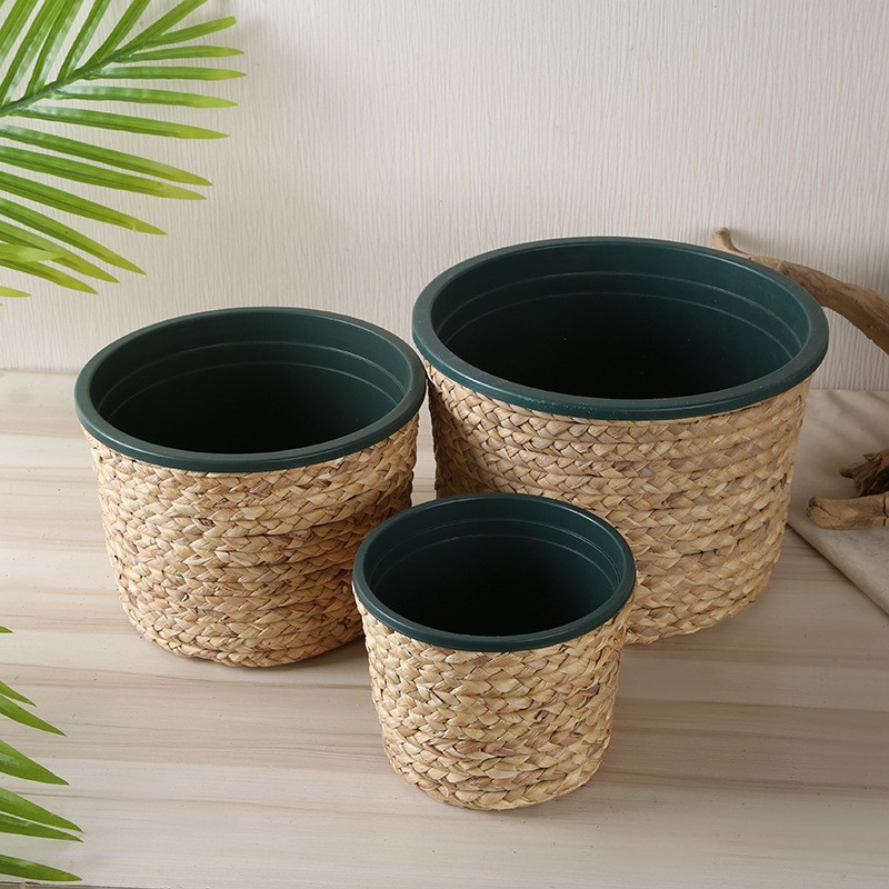 Plastic flower pot set, creative and personalized indoor storage woven basket, potted green plant flower basket, floor-standing indoor flower pot pic 4