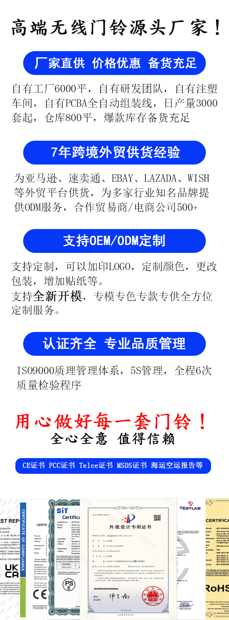 诺边无线电子防水音乐叮咚门铃远距离家用智能养老紧急老人呼叫器详情1
