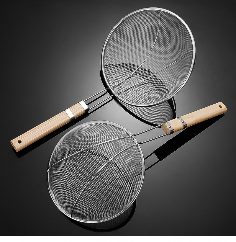 Stainless steel wooden handle mesh large strainer, commercial hot pot spoon, oil grid, hotel supplies, ladle, deep-frying and noodle ladle pic 9