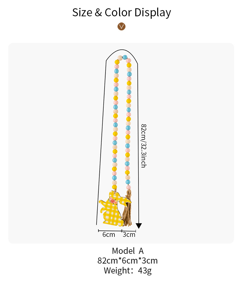 New cross-border Easter decorative items: Easter bead strings, checkered printed rabbits, wooden pendants, and colorful beads pic 3