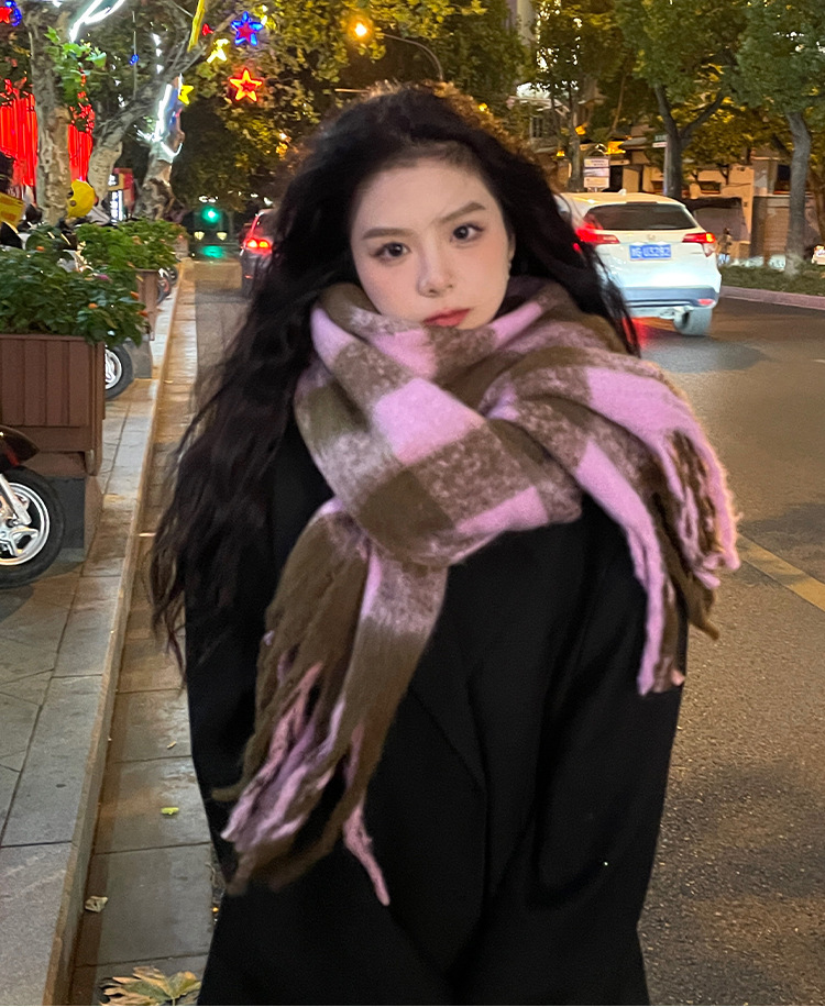 秋冬季围巾女千鸟格仿羊绒针织保暖加厚高级感韩版学生情侣围脖详情9