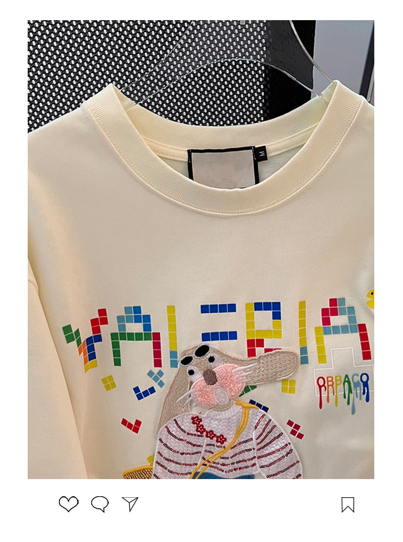 实拍32支双纱纯棉螺纹领短袖t恤女夏2023刺绣花圆领上衣大码女装详情6