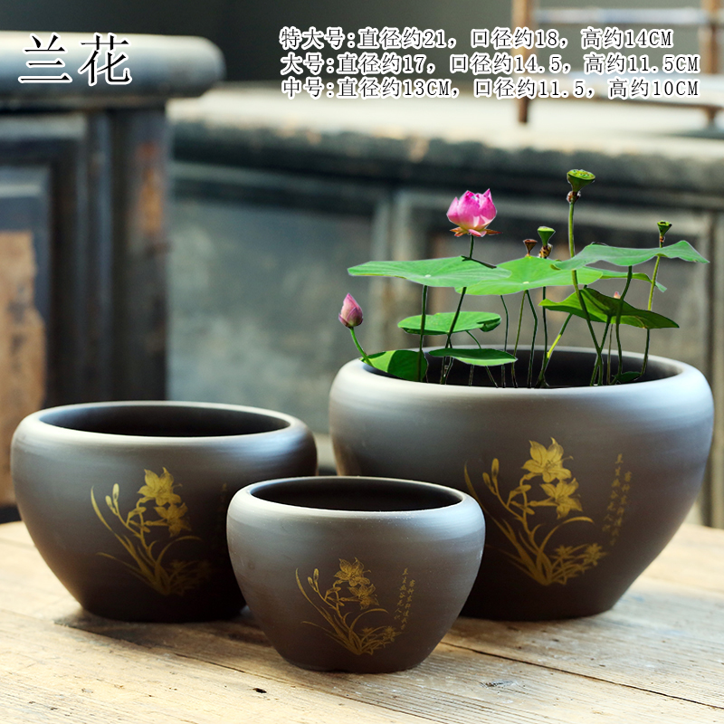 紫砂花盆水培无孔荷花睡莲铜钱草花缸号陶瓷碗莲花盆陶瓷缸详情11
