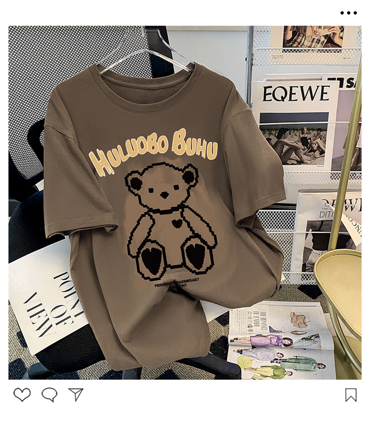 现货小熊纯棉短袖T恤女夏装新款韩版宽松休闲落肩洋气女士半袖详情6