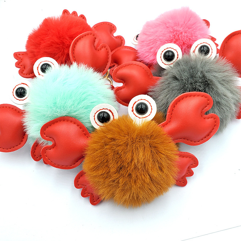 pu螃蟹钥匙扣女包包汽车毛球挂件创意欧美时尚钥匙链配饰工厂直销详情1