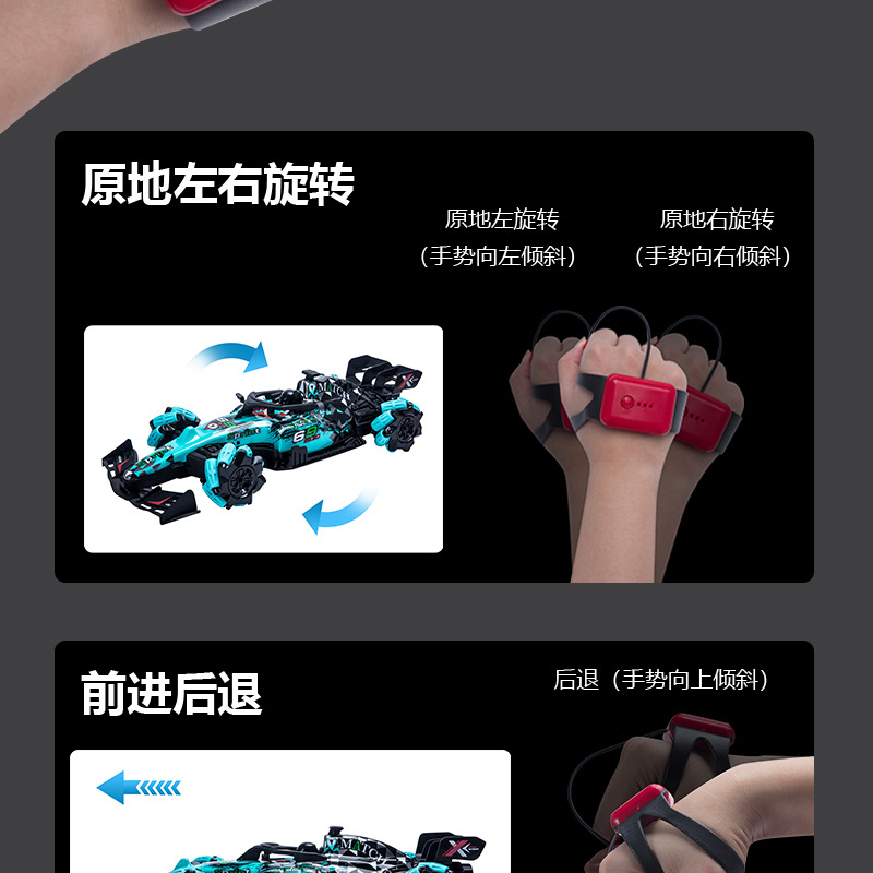 跨境抖音手势感应遥控赛车F1方程喷雾特技车RC漂移四驱越野 玩具详情12
