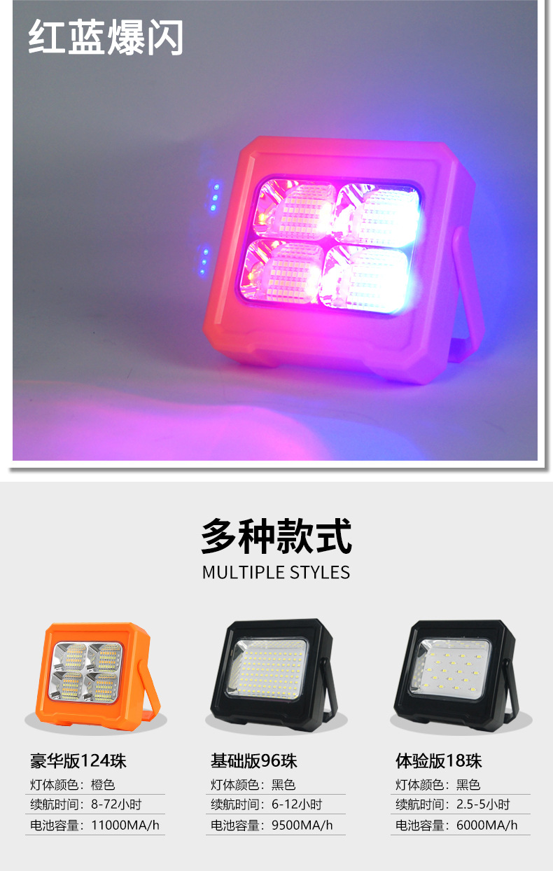 Portable rechargeable light, outdoor emergency light, night market stall, construction site hand-held floodlight, ultra-bright household waterproof ip pic 12