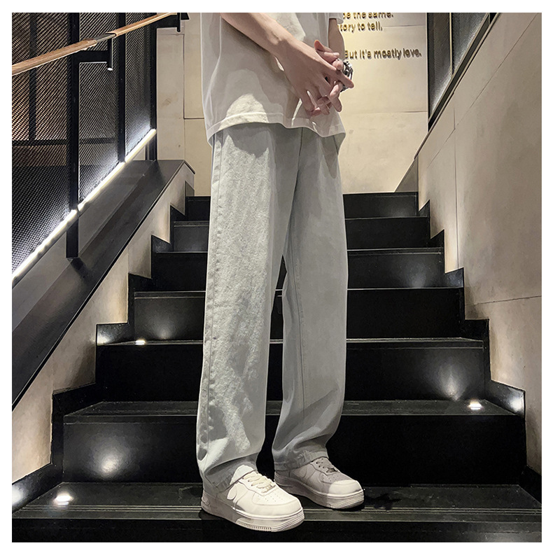 黑灰色男款春季牛仔裤港风cec宽松阔腿裤潮牌复古直筒休闲长裤子详情25