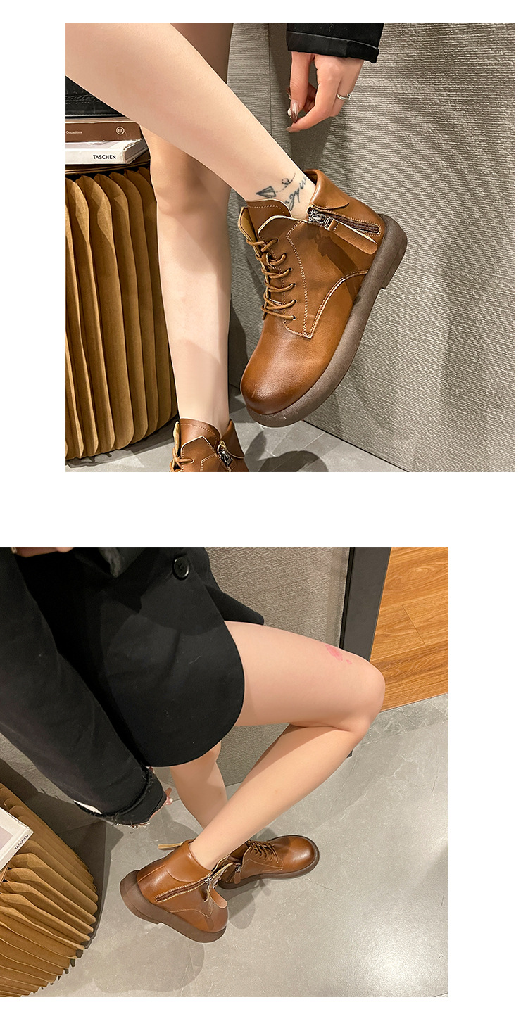 2023水洗复古真软皮马丁靴女 平底韩版双侧拉链女式皮靴子休闲女详情9