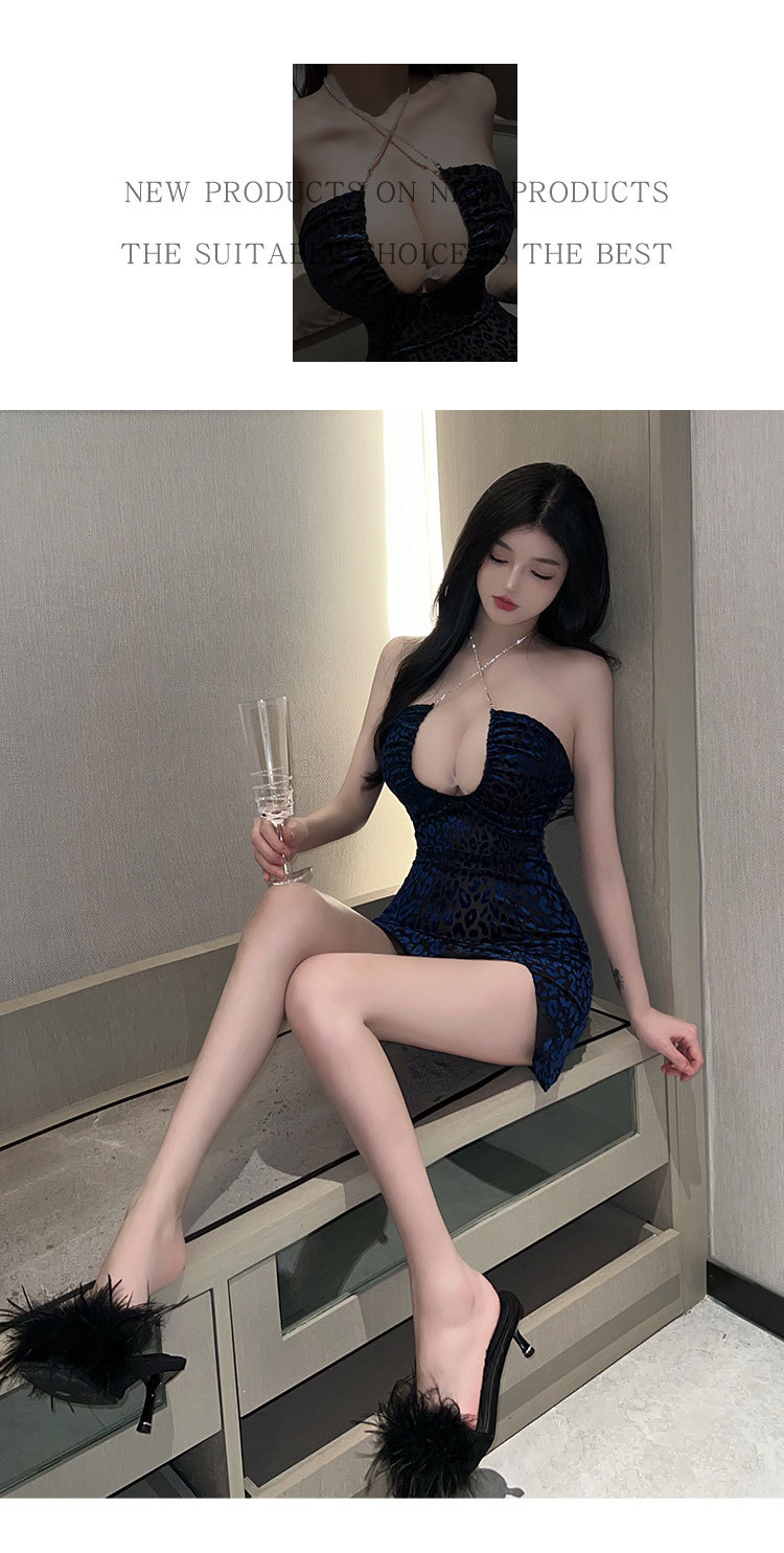 情趣内衣性感挂脖镂空夜店裙摆开叉连身裙秘书制服详情10