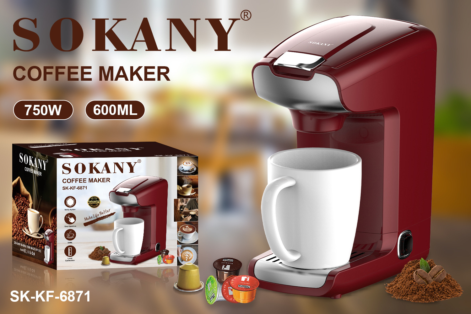 ماكينة قهوة منزلية صغيرة الحجم طراز Sokany 6871 عبر الحدود مع وعاء قهوة 600 00ml pic 3
