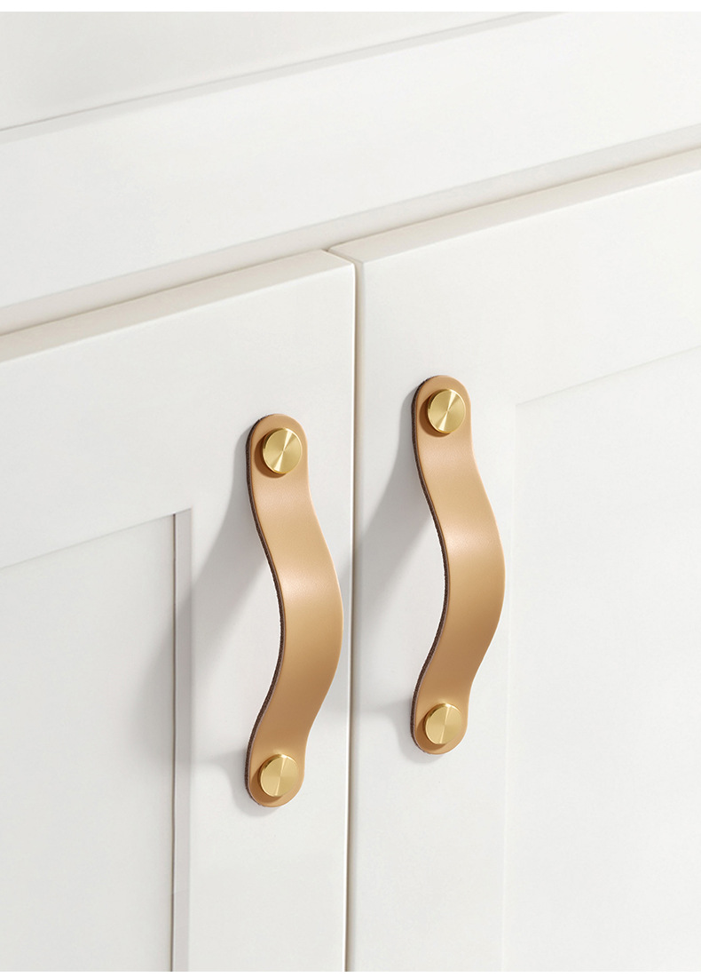 Direct sales from the manufacturer of cross-border colored brass leather handles for kitchen and wardrobe door leather handles, buttons, and leather material storage box handles pic 72