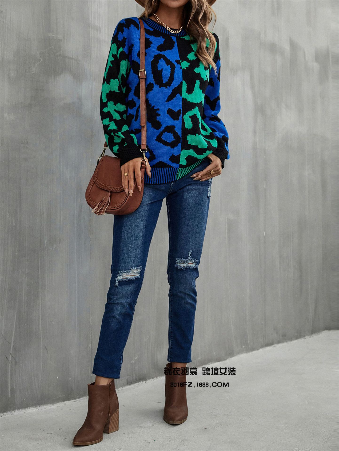 2025 primavera nuevo estilo europeo y americano de comercio exterior estilo de explosión amazon suéter leopardo patchwork mezcla jersey jersey jersey pic 15