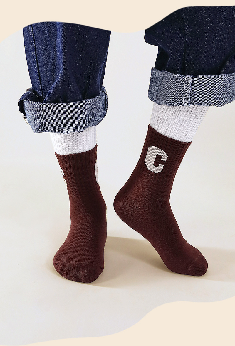 儿童袜子春秋款冬季纯色韩系女童2022秋季新款中筒棉袜C字母男童详情8