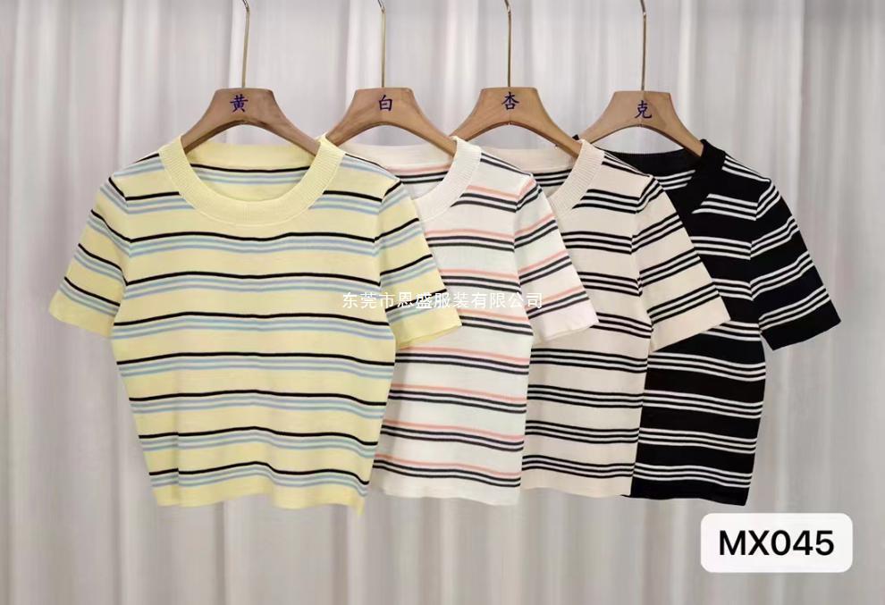The new summer 2024 striped thin knitted short-sleeved T-shirt for women is fashionable and stylish. It is a short top and base layer for women pic 2