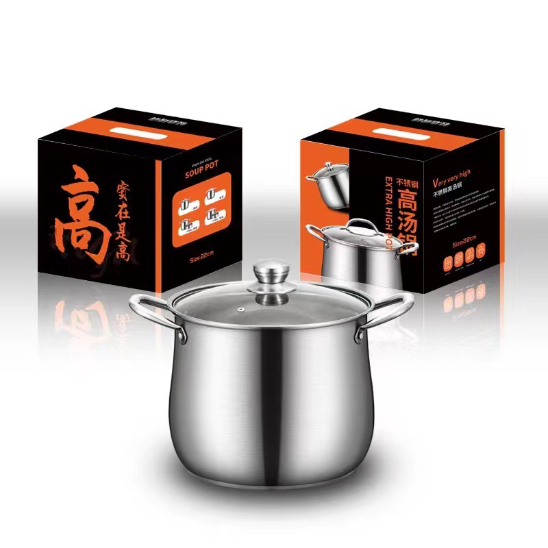 Stainless steel high soup pot, large-capacity thickened and deepened double-ear soup steamer, gift small waist soup pot wholesale and consignment pic 24