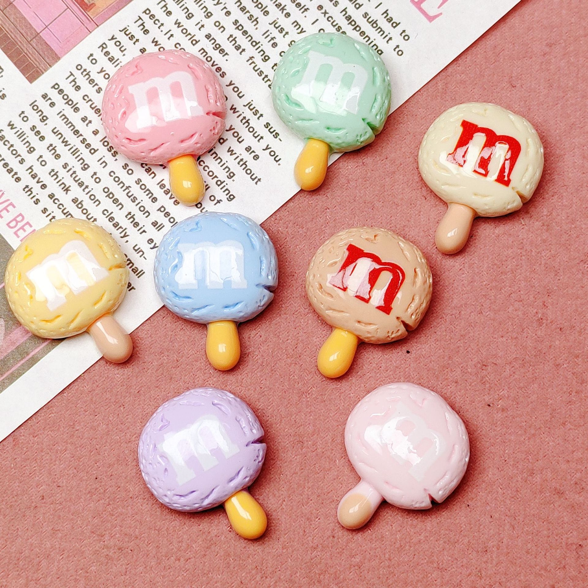 Glossy dopamine-colored M lollipop diy cream phone case resin accessories handmade hair clips headband material package pic 1