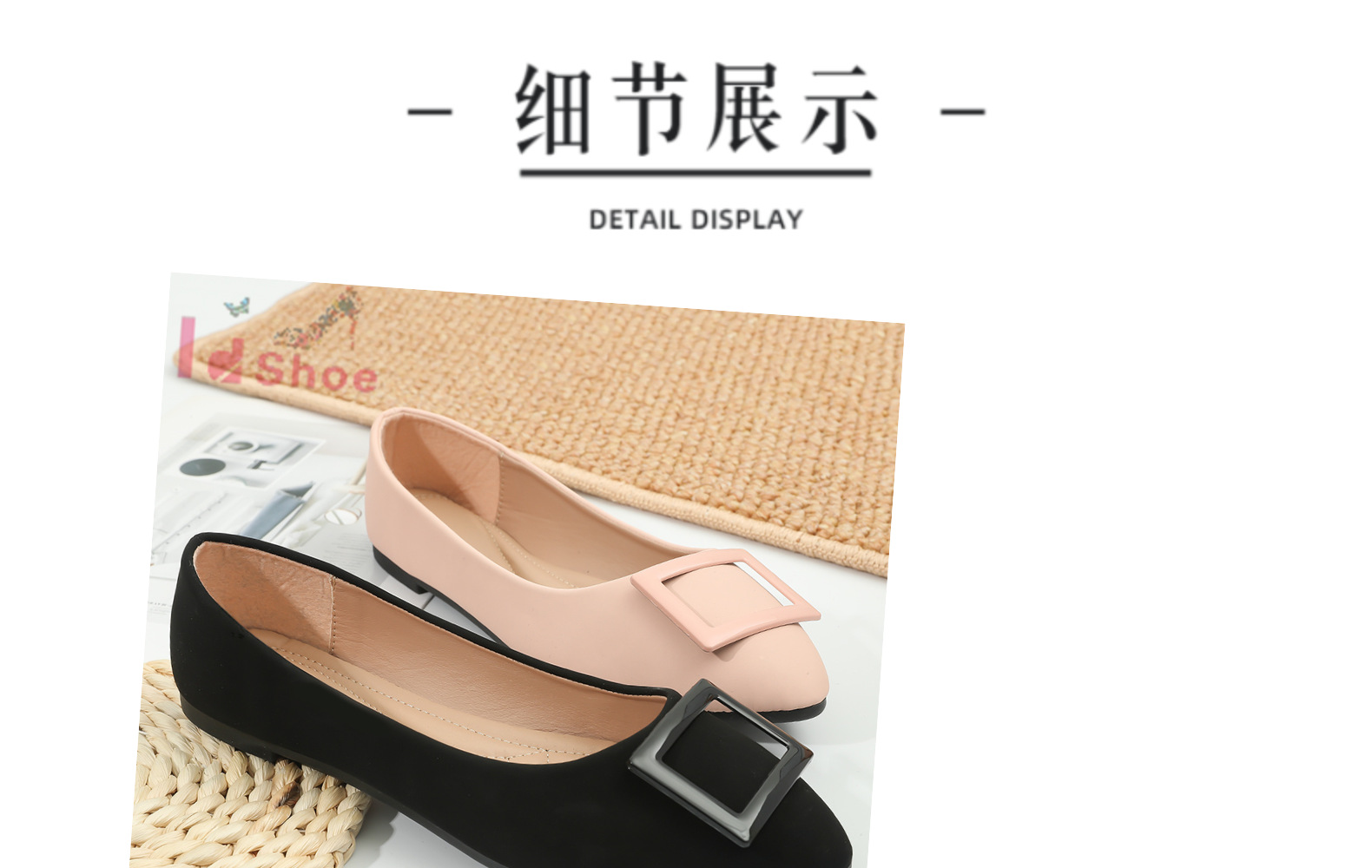 2022新款尖头浅口方扣平底单鞋简约百搭工作鞋通勤广州女鞋工艺鞋详情5