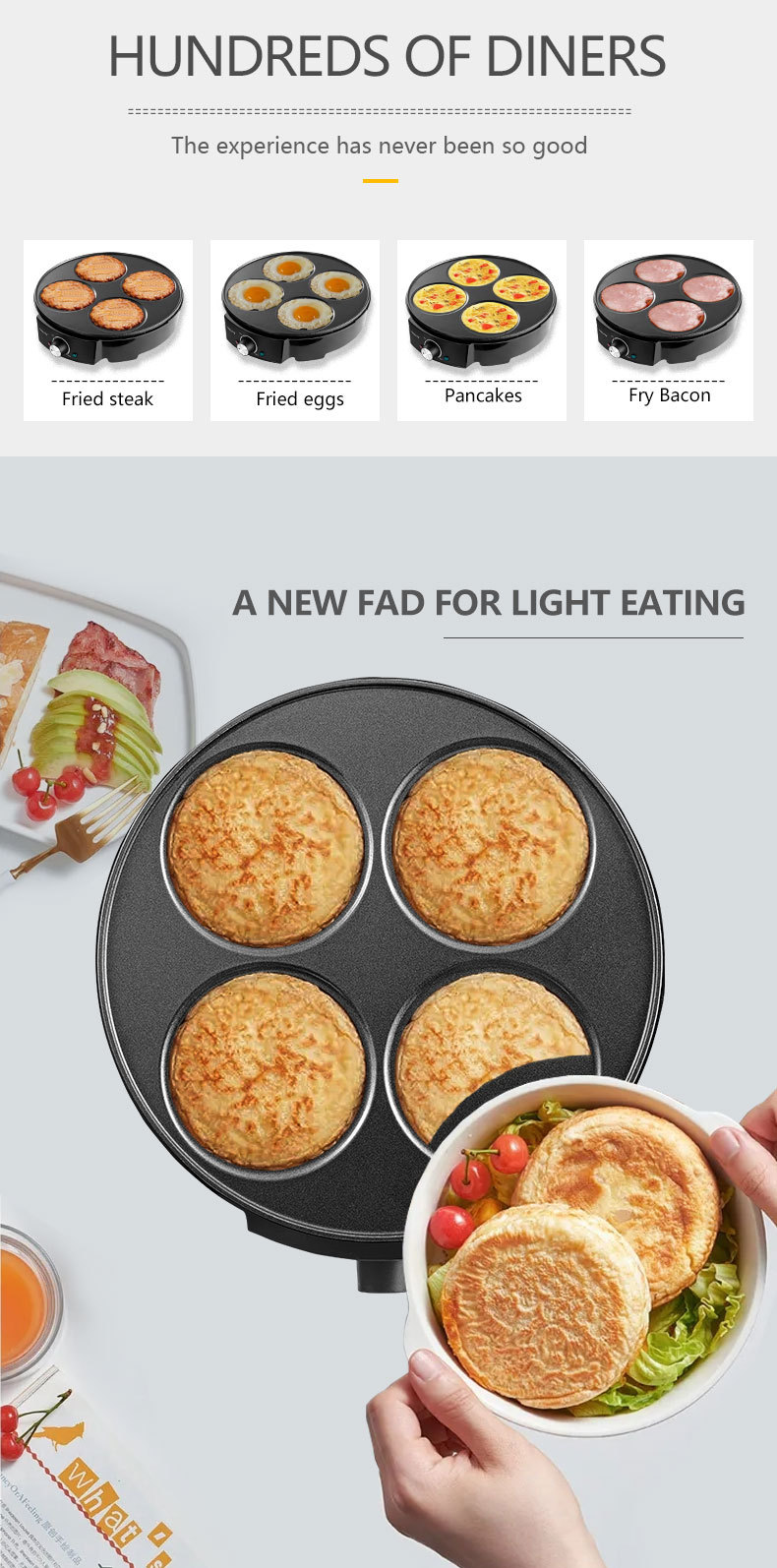 Cross-border SOKANY1003 pancake machine, 4-hole pancake for frying eggs, household hamburger cake breakfast machine, double-sided heating for making pancakes pic 4