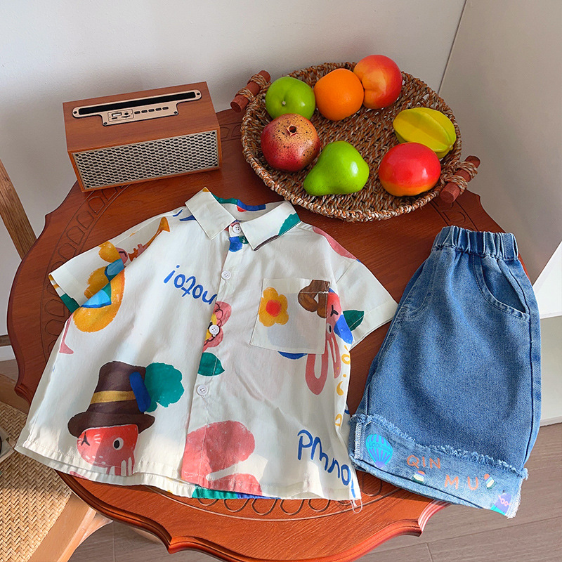 男童花衬衫短袖2024夏季新款儿童宝宝洋气翻领衬衣小童男孩潮上衣详情17