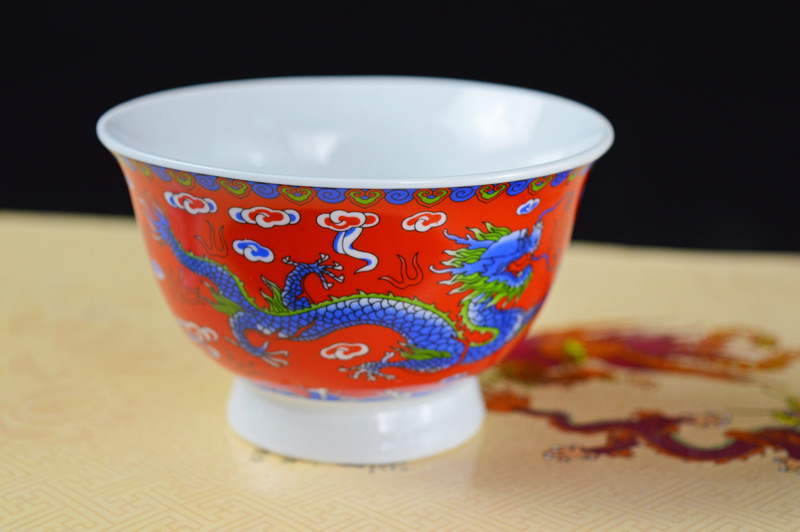 厂家供应3.6寸双龙八吉祥藏式陶瓷碗特色民族碗酥油茶碗 仿古贡碗详情18